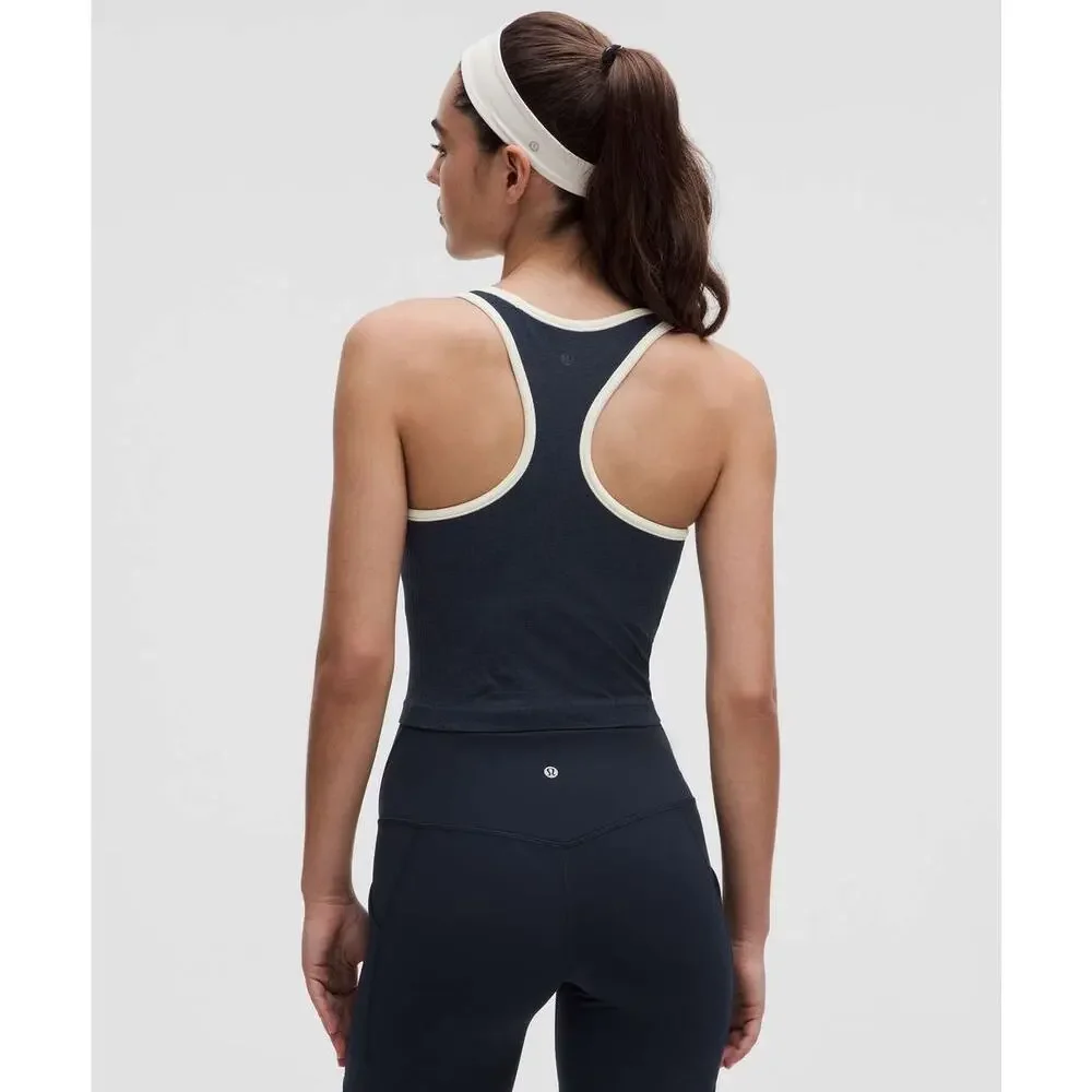 NWT Lululemon Ebb to Street Cropped Racerback Tank Top *Contrast Navy Size 10